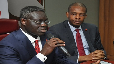 l-r: Group Managing Director/CEO, UBA Plc, Mr. Phillips Oduoza and Director, Information Technology, UBA Plc, Mr Rasheed Adegoke during the press launch of the Bank’s simplified solution for  Biometric Verification Numbers (BVN) registration, in Lagos on Monday